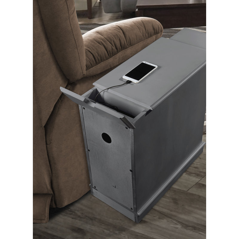 Red Barrel Studio® Fenisha 23.5'' Tall Solid Wood Tray Top Block End Table and BuiltIn Outlets